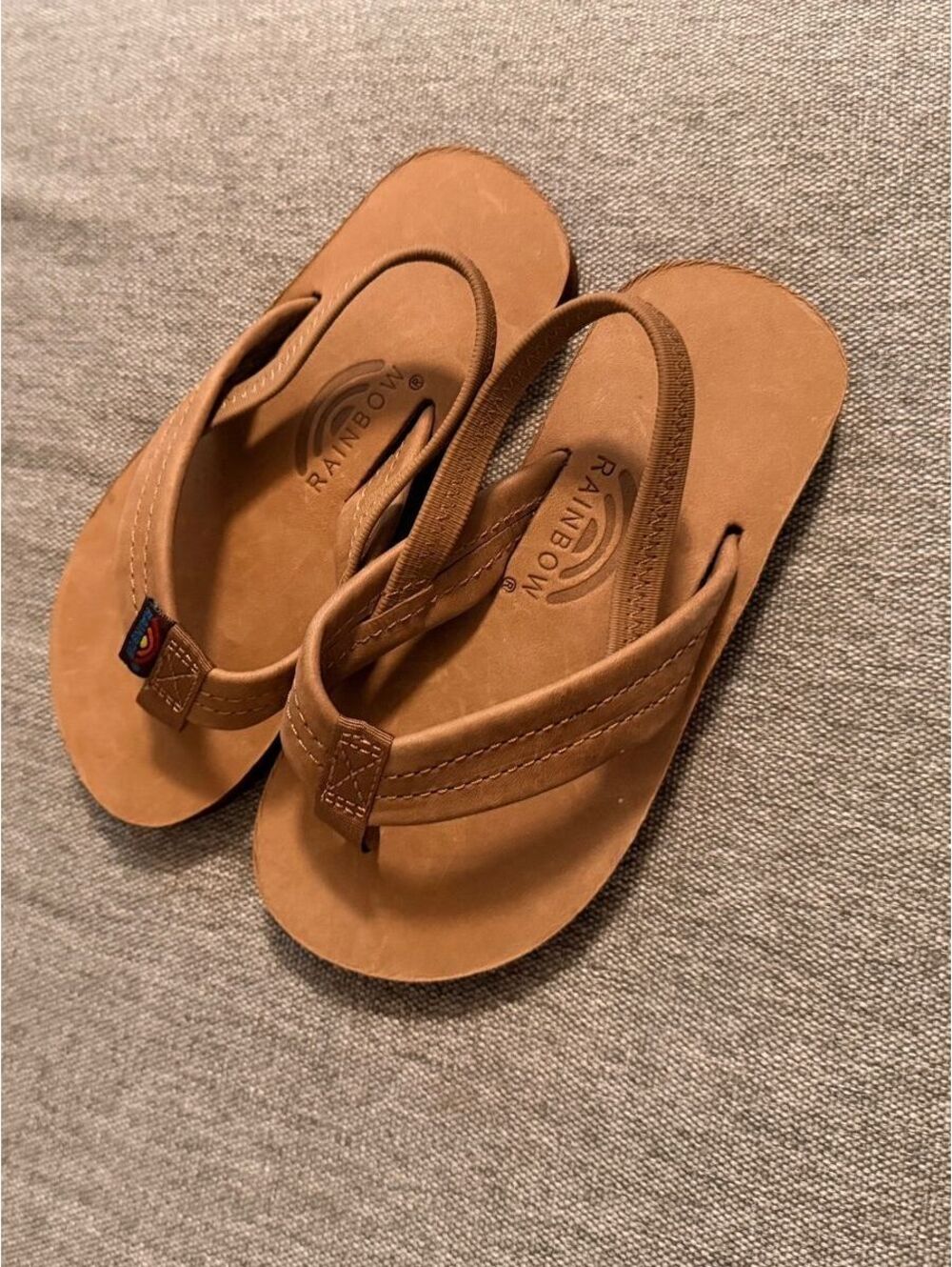 Kids Rainbow Sandals Brown Leather sandals elastic back slingback straps sz 7/8